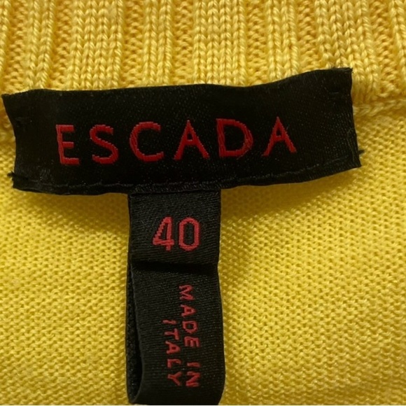 ESCADA TOP SIZE 8 YELLOW COLOR 
WOOL SILK CASHMERE KNIT SCOOP NECK SLEEVELESS - Picture 2 of 8